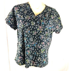 Cherokee Women's Scrub Top Size medium Black 1960' Design Black Pink